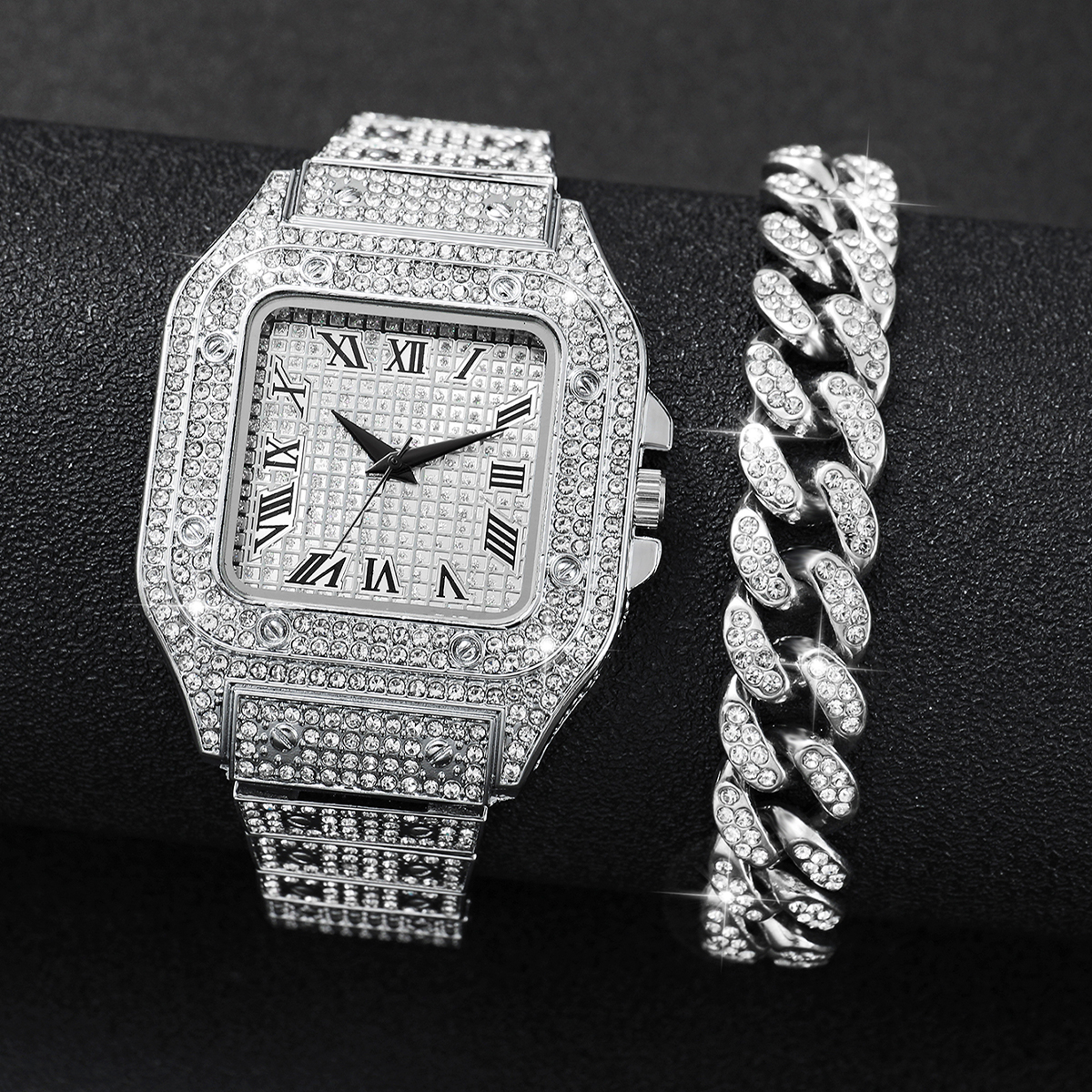 Luxury Watch Life - 2PCS Set Jam Tangan Kotak Iced