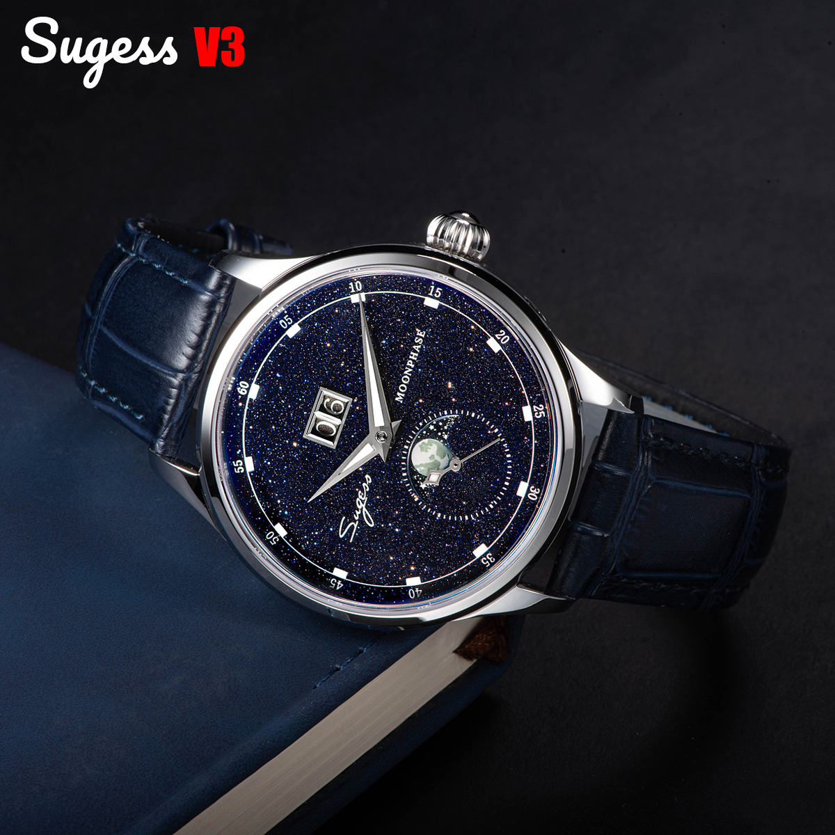 Automatic Pilot Watch - Supeso jam tangan fase bulan 40mm