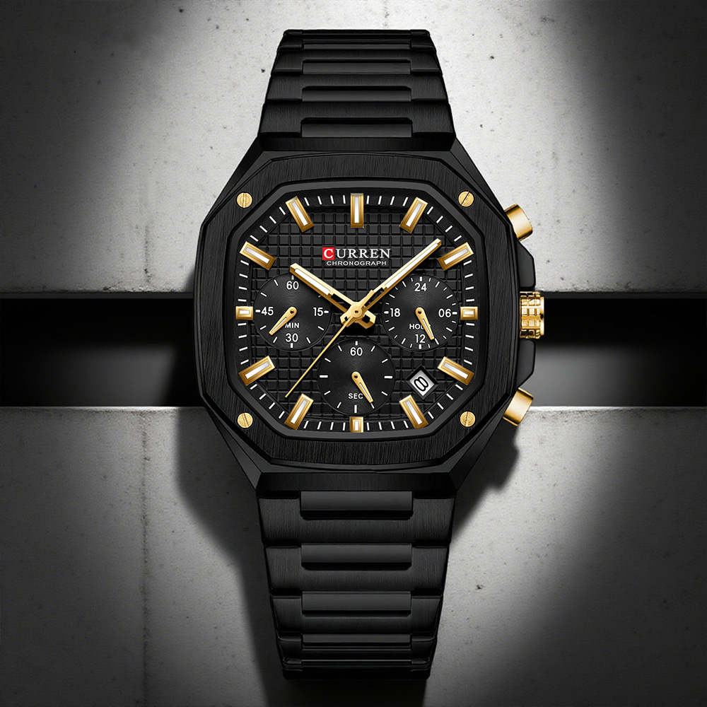 Luxury Watch Gold - CURREN Jam Tangan Chrono Persegi Mewah