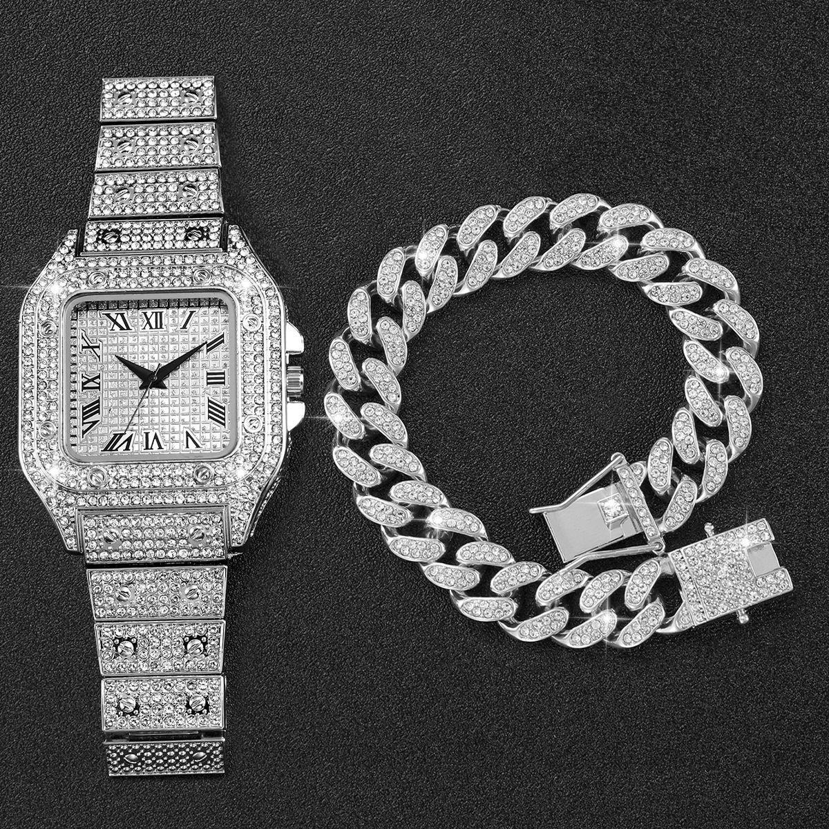 2PCS Set Jam Tangan Kotak Iced - Luxury Watch Life ulasan dan harga