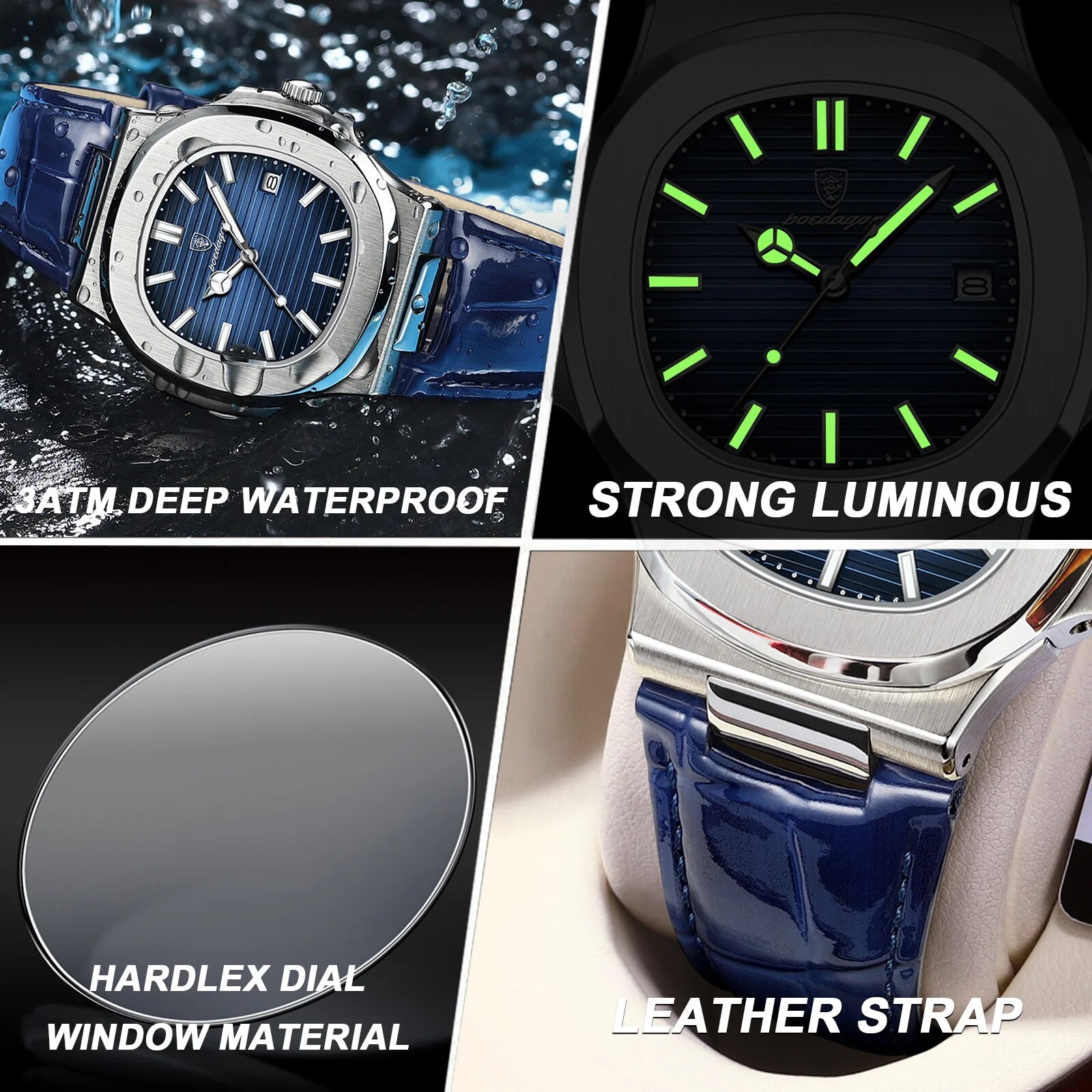 POEDAGAR jam tangan pria kotak - Luxury Watch Top 10 ulasan dan harga